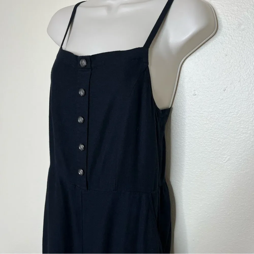 Old Navy Linen Rayon Black Jack Romper Overall Cropped Smocked Back Women Small - Picture 5 of 15